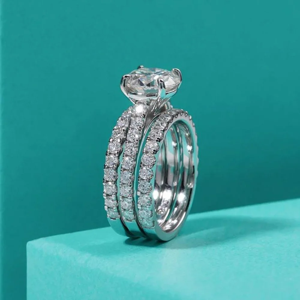 Certified 4.75ct. t.w. Moissanite Diamond Wedding 3 pcs Ring Set NEW